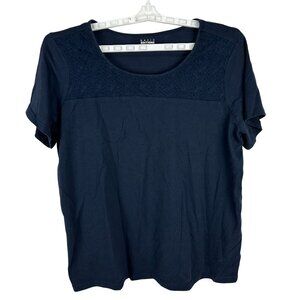 Basic Editions Womens Navy Blue Lace Accent T-Shirt Size IX